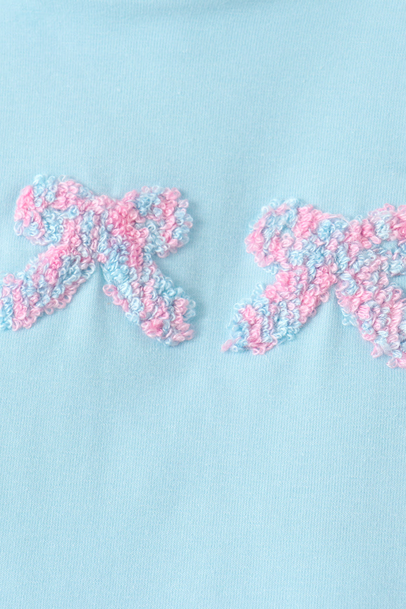 Blue bow french knot plaid skorts set