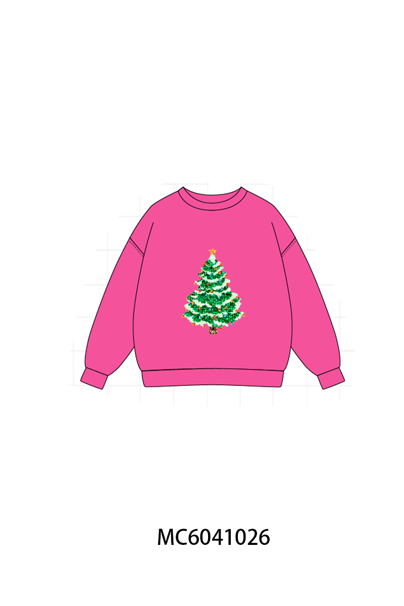 Hot Pink Christmas Tree Sequin Mom&me Top