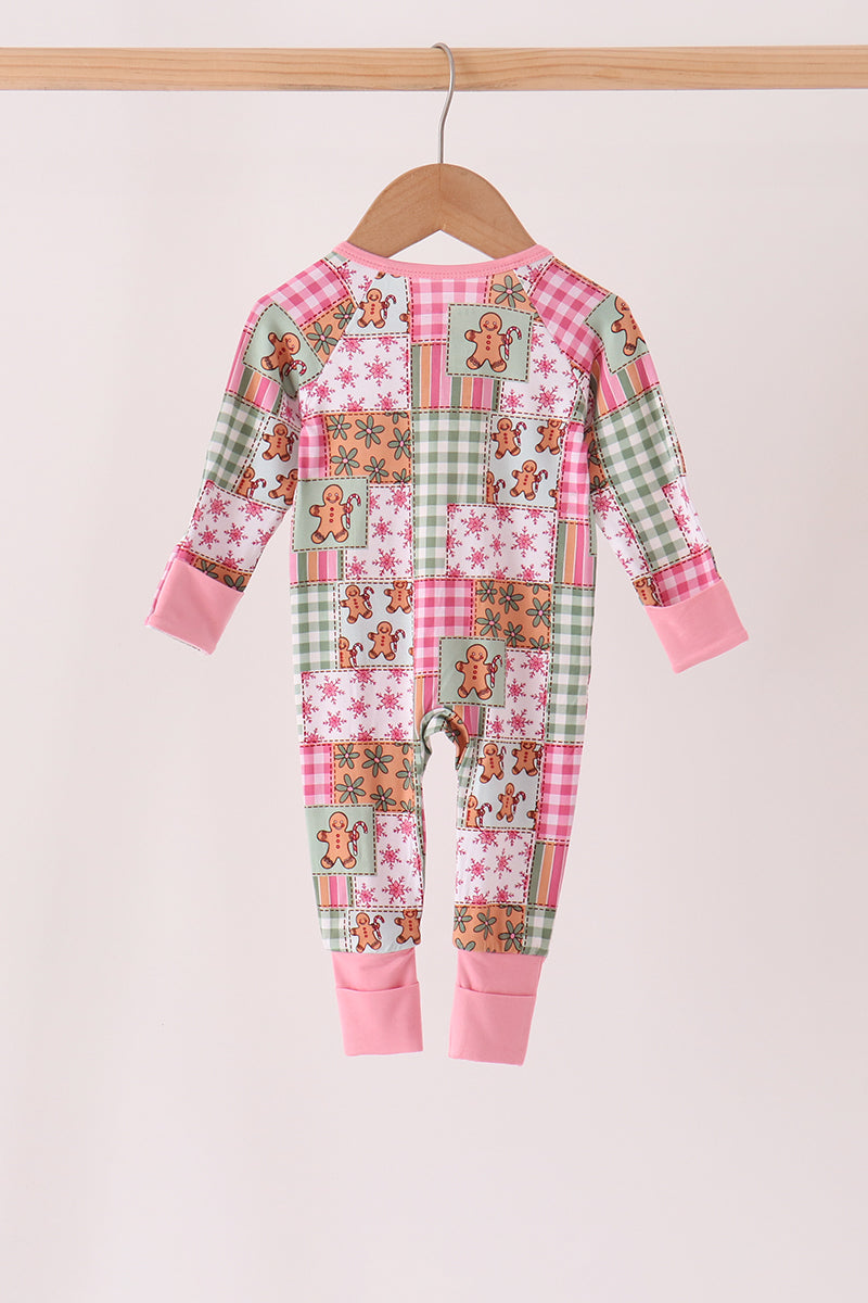 Pink Gingerbread Checkered Bamboo Romper