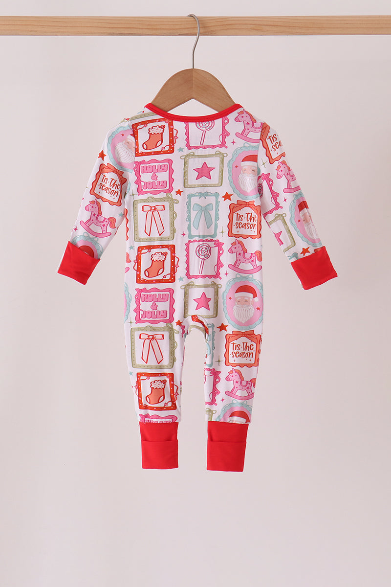 Red Santa Carousel Bamboo Romper