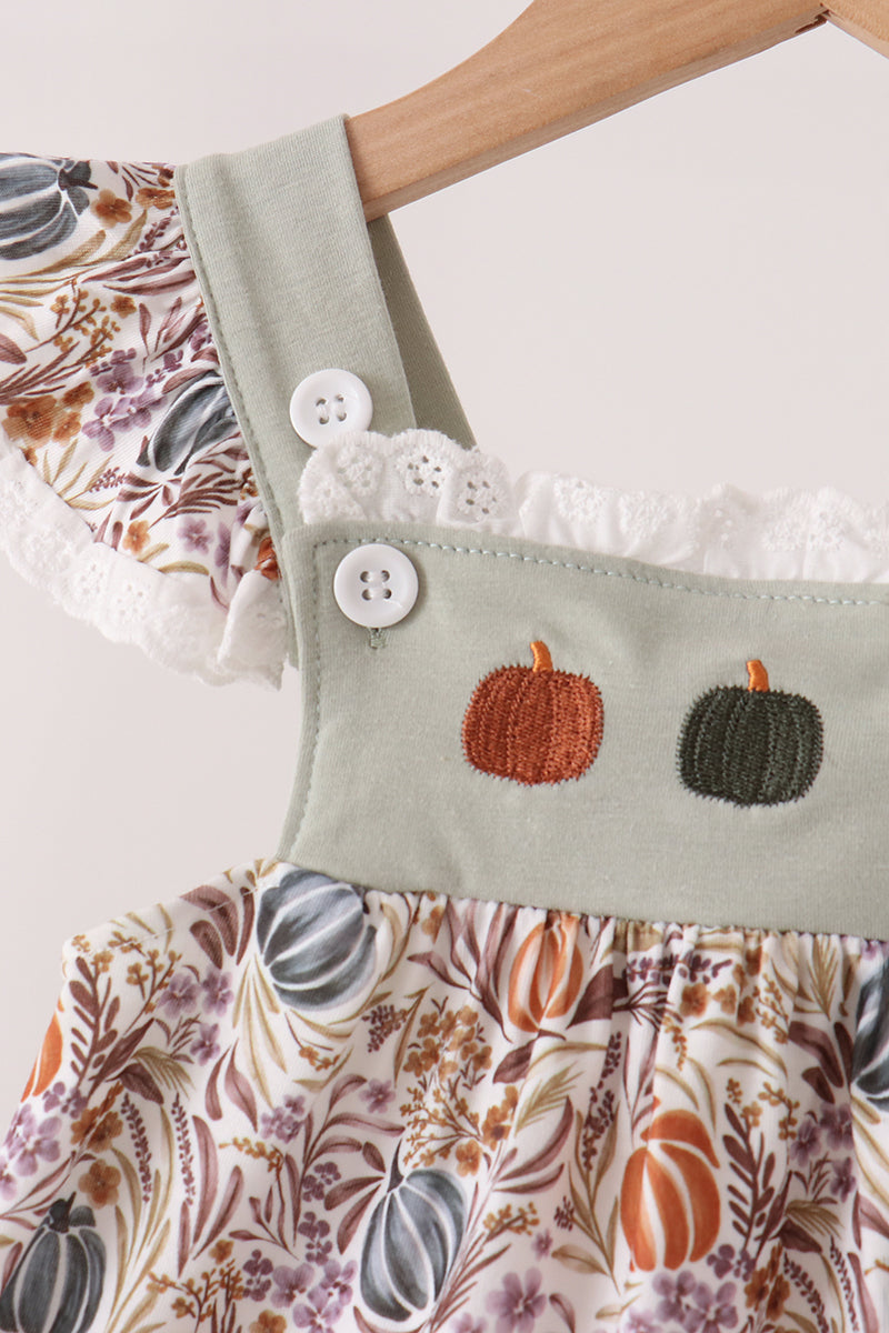 Pumpkin Embroidery Lace Ruffle pants set