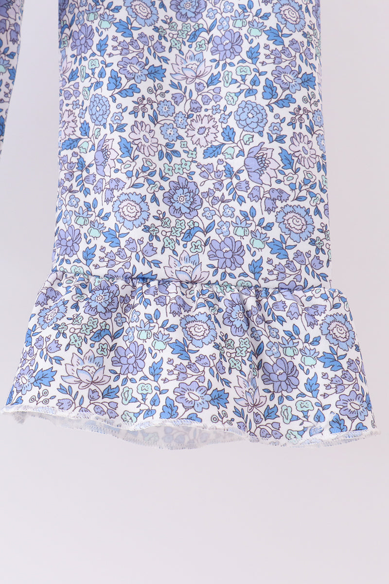 Blue pumpkin applique ruffle pants set