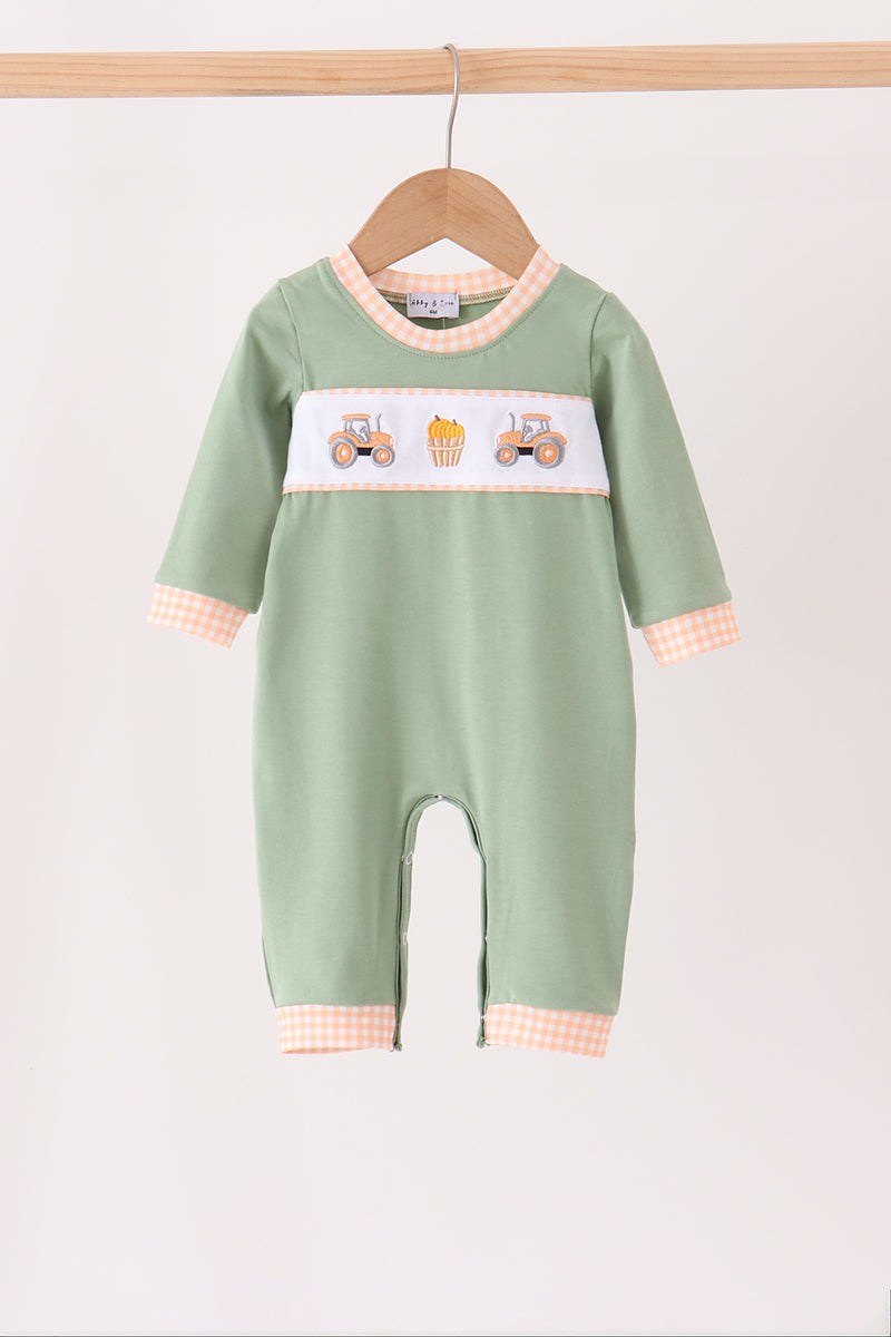 Green farm embroidery romper