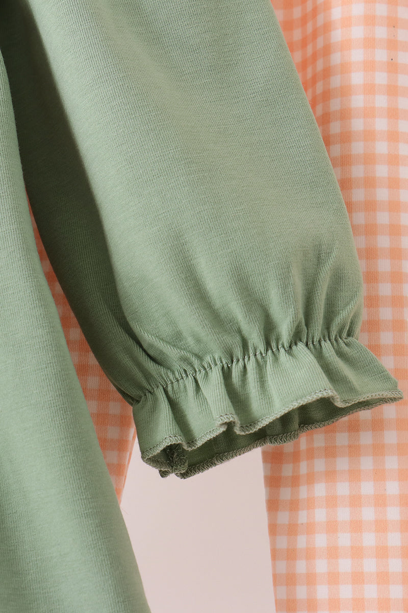 Green farm embroidery ruffle pants set