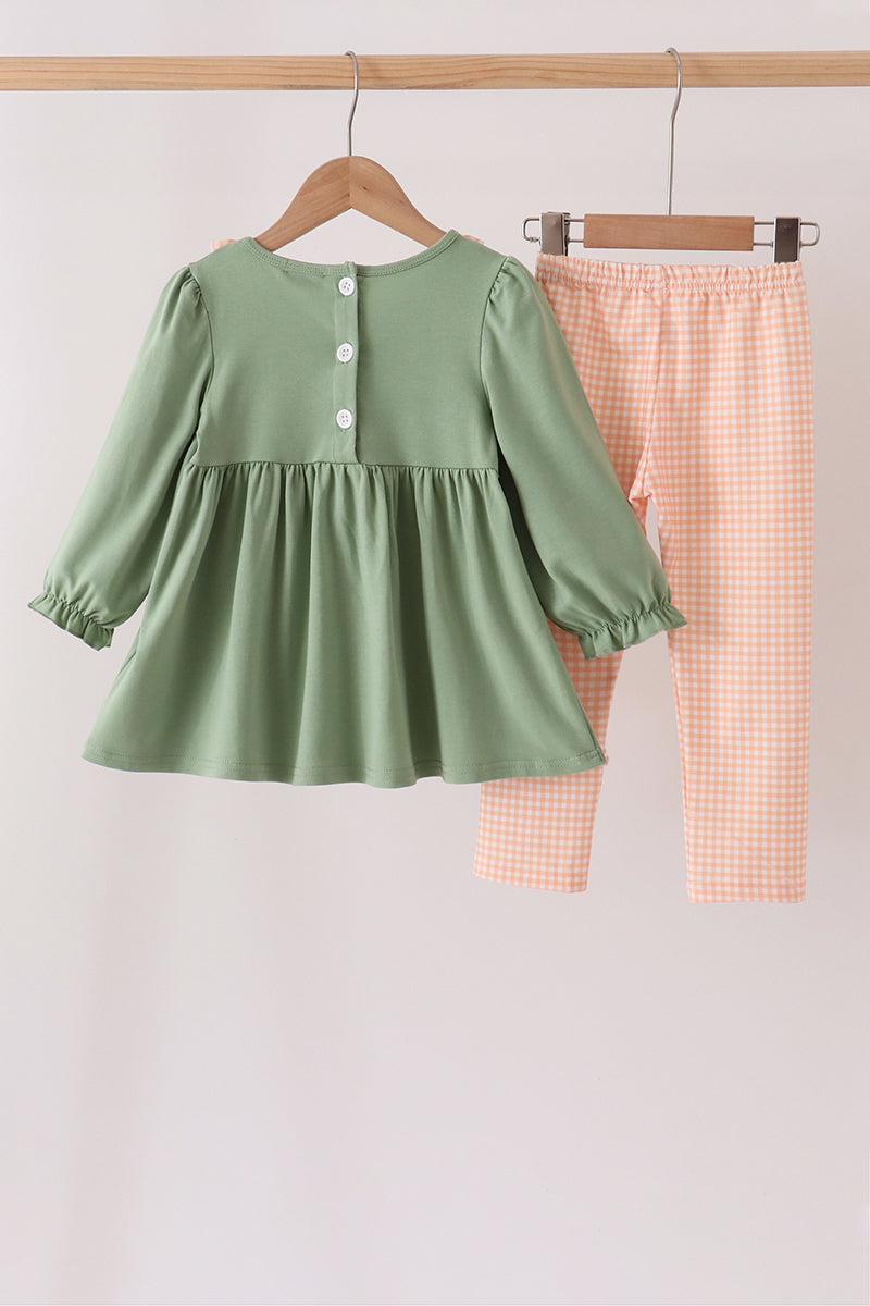Green farm embroidery ruffle pants set