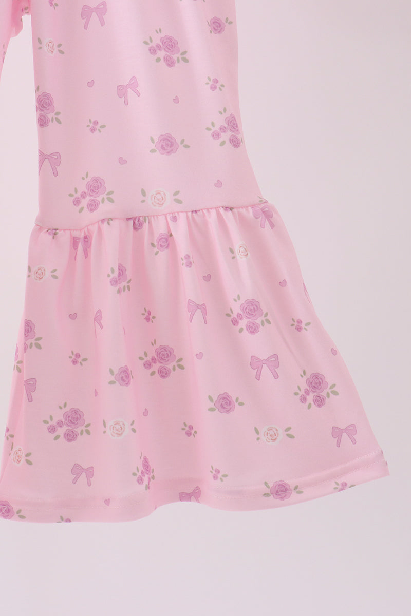 Pink Floral Bow Smocked Jumpsuit