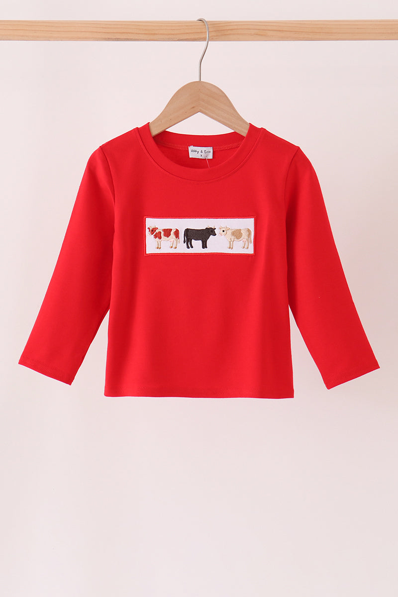 Red Cow Embroidery Top