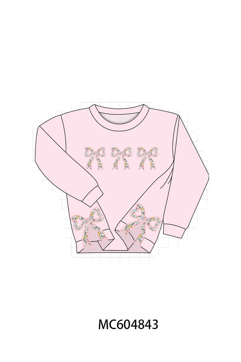 Pink Floral Bow Applique Top