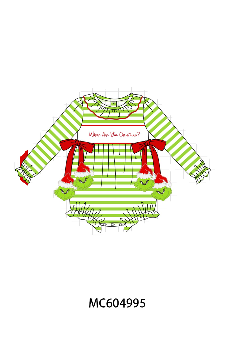 Green Stripe Grinch Applique Bubble