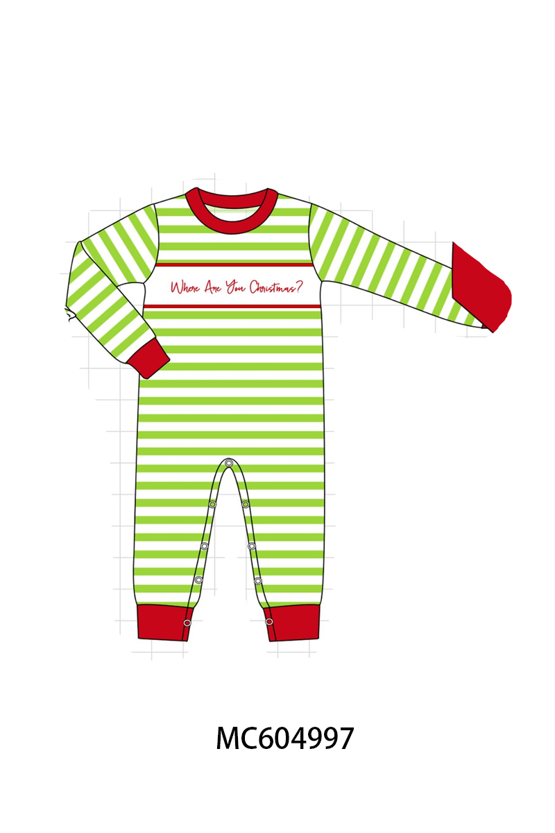 Green Stripe Grinch Applique Romper