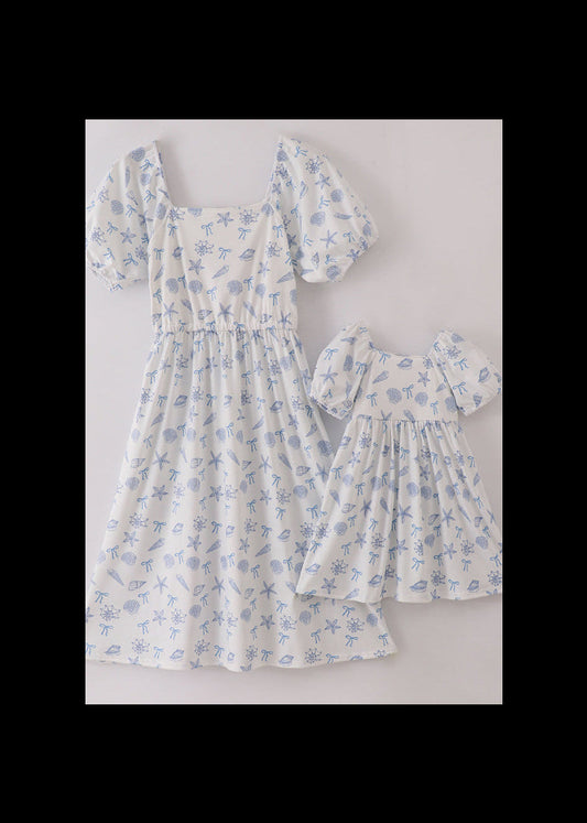 Blue seashell bow mom&me dress