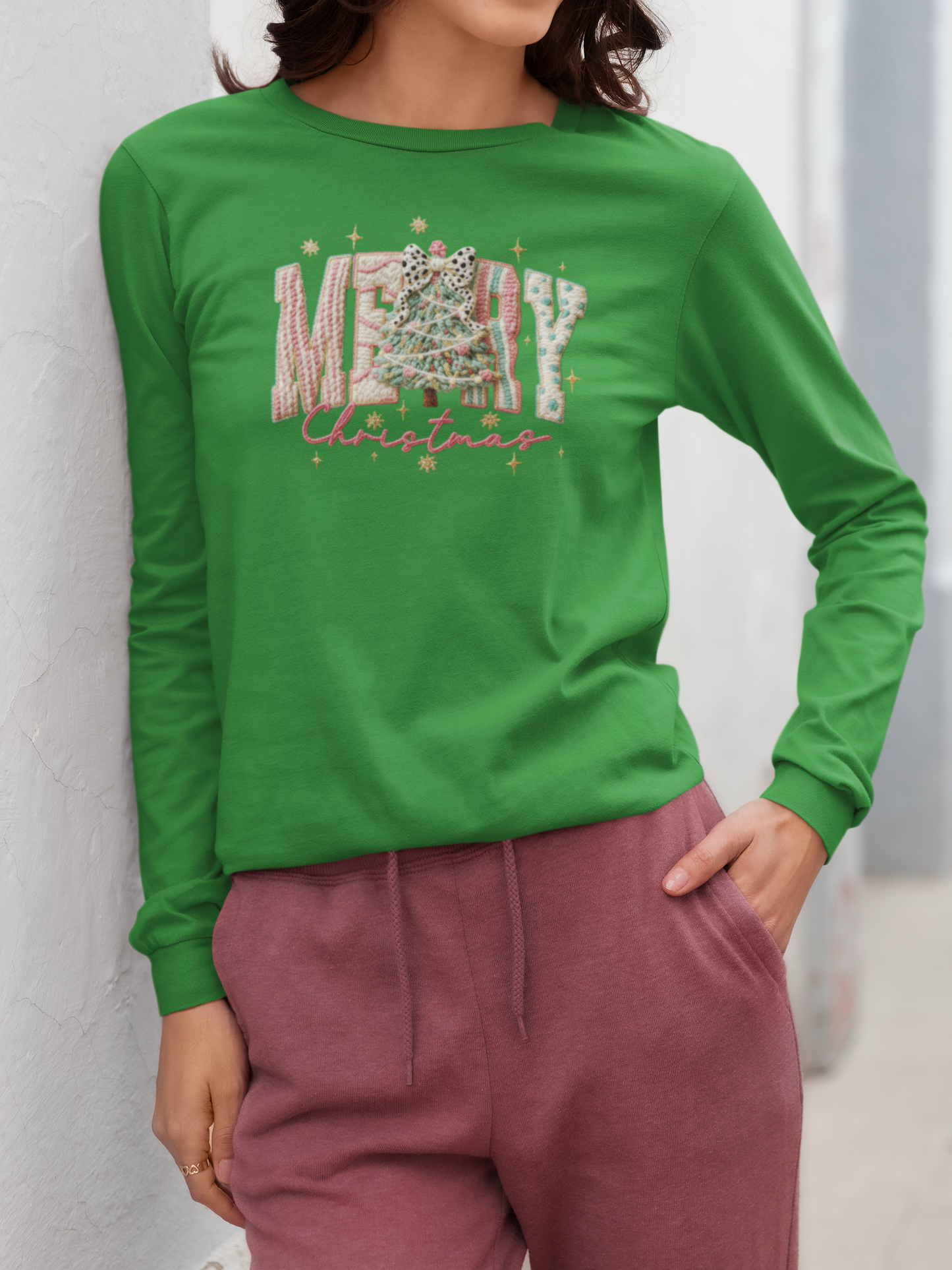 Faux Yarn Merry Christmas Long Sleeve (Adult)