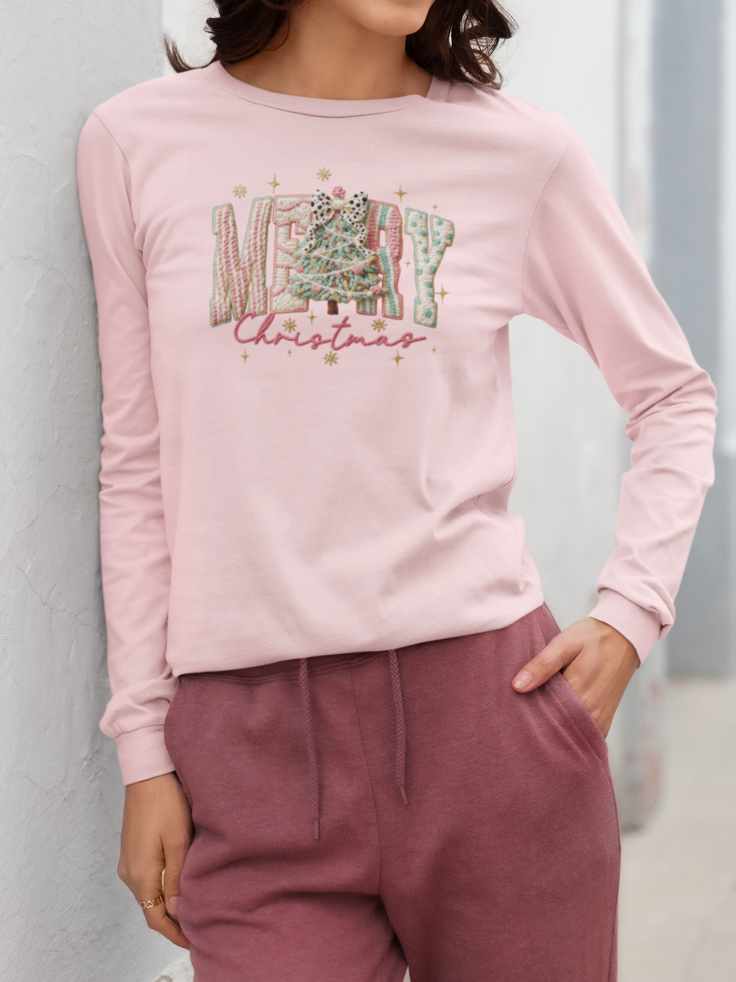 Faux Yarn Merry Christmas Long Sleeve (Adult)