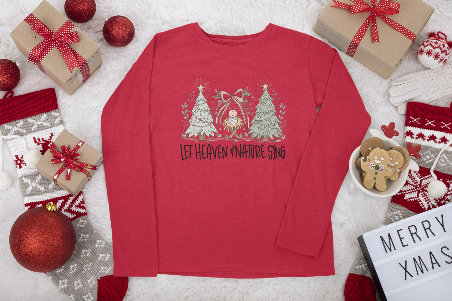 Let Heaven & Nature Sing long sleeve Christmas T-shirt
