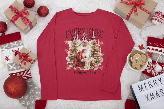 Every Knee Shall Bow long sleeve Christmas Shirt