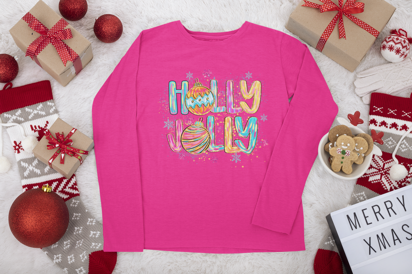 HOLLY JOLLY long sleeve Christmas T-shirt