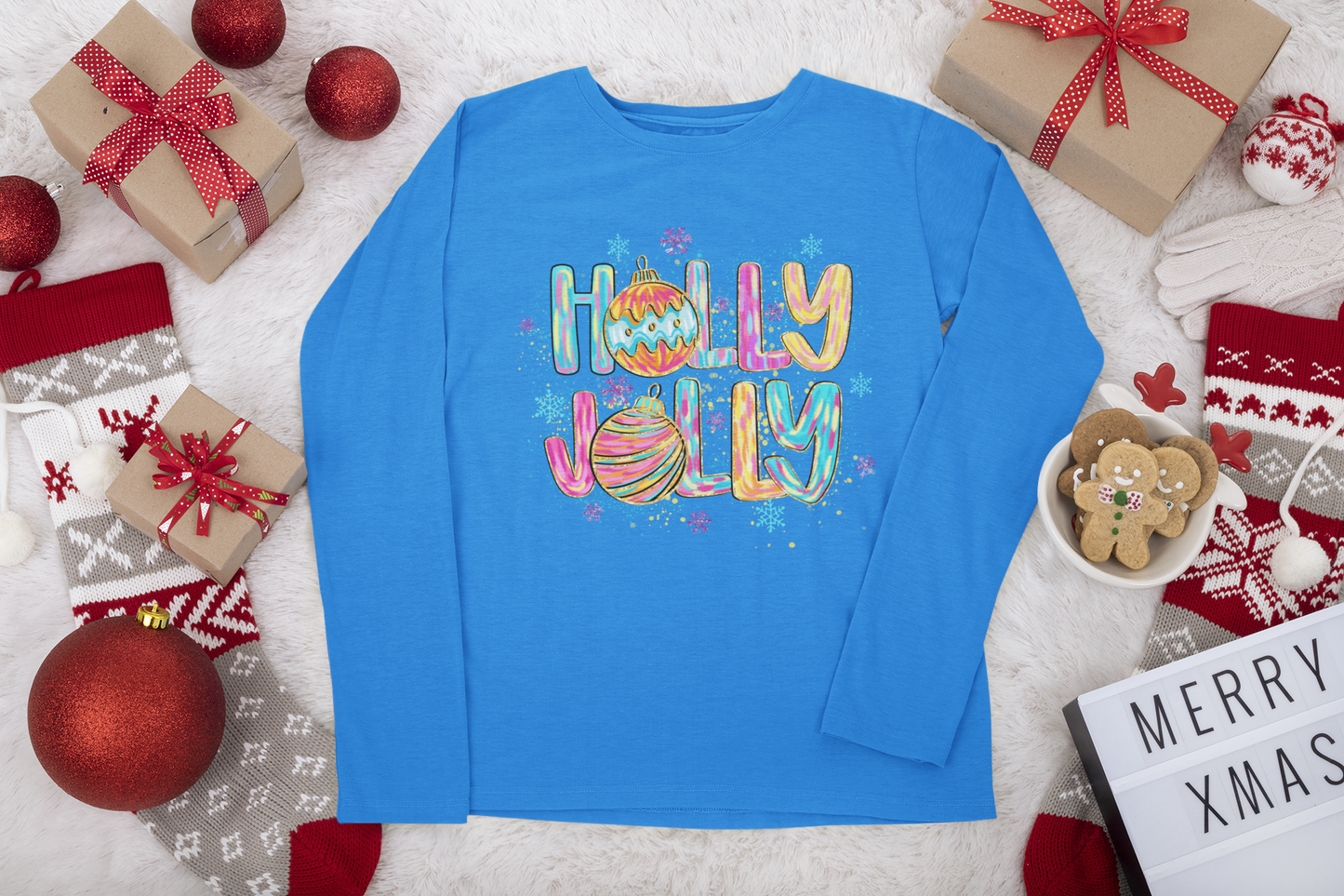 HOLLY JOLLY long sleeve Christmas T-shirt