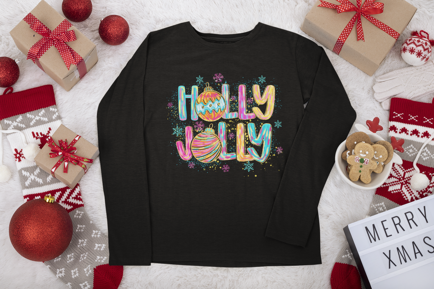 HOLLY JOLLY long sleeve Christmas T-shirt