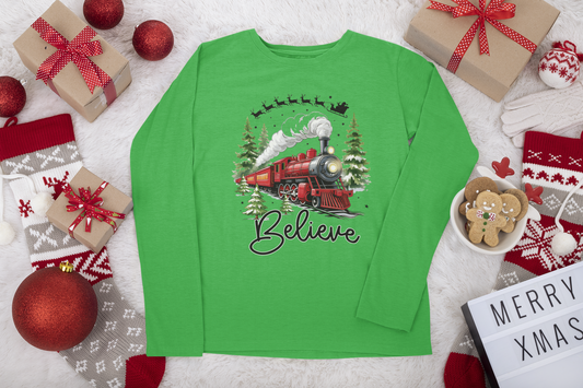 Believe Christmas Train Long Sleeve Shirt
