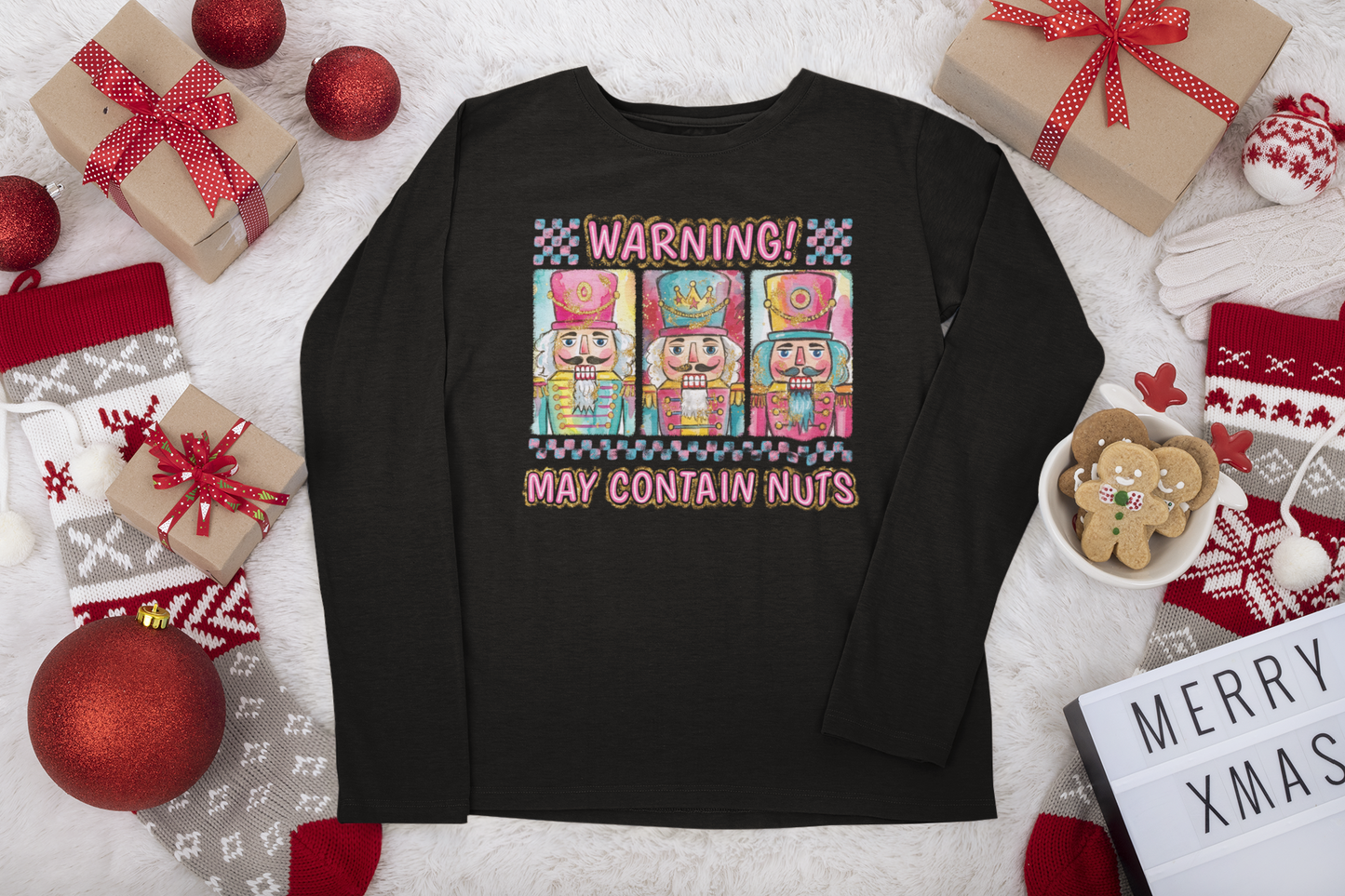 Warning May Contain Nuts Christmas Long Sleeve T-shirt