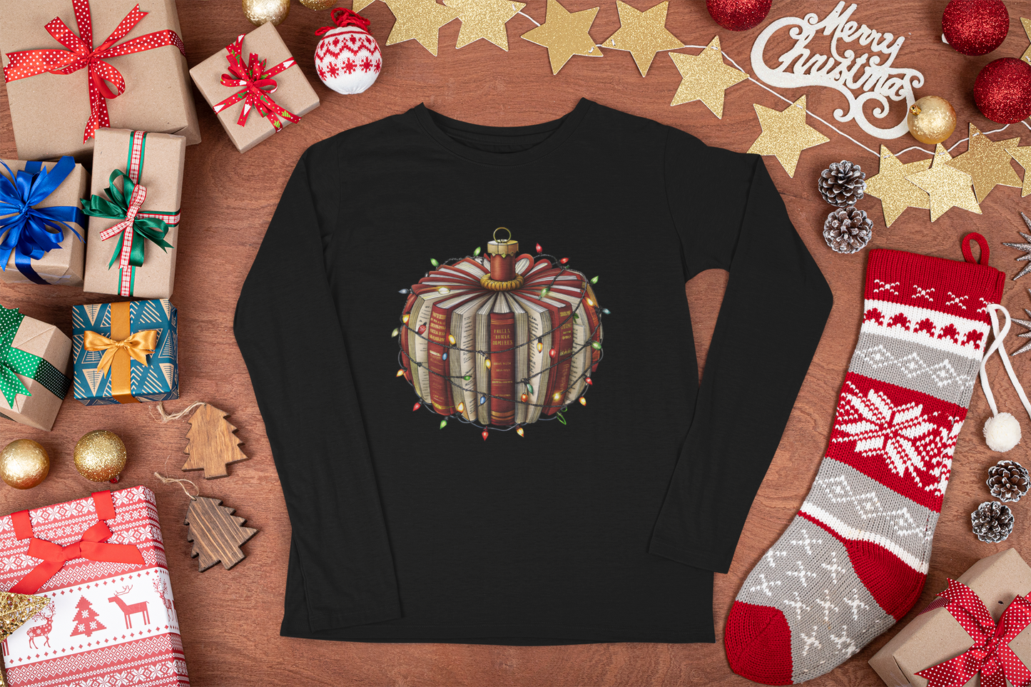 Christmas Book Ornament with Lights Long Sleeve T-shirt