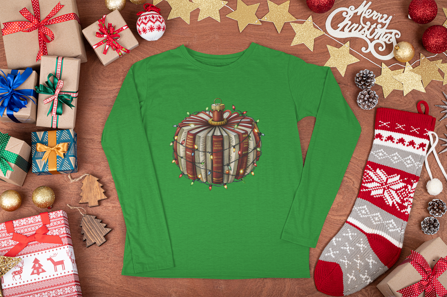 Christmas Book Ornament with Lights Long Sleeve T-shirt
