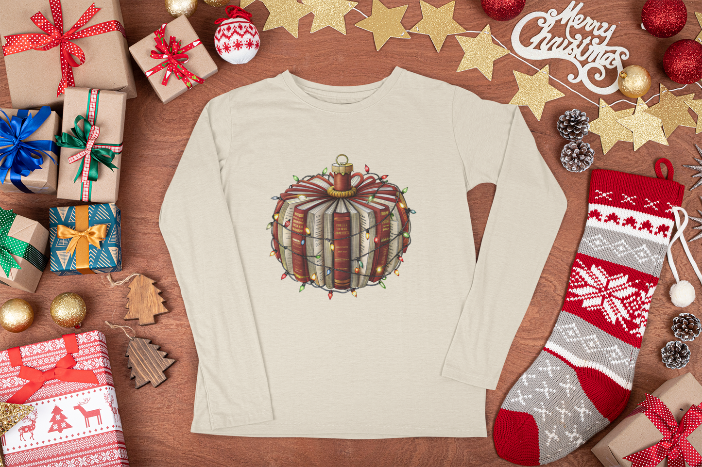 Christmas Book Ornament with Lights Long Sleeve T-shirt